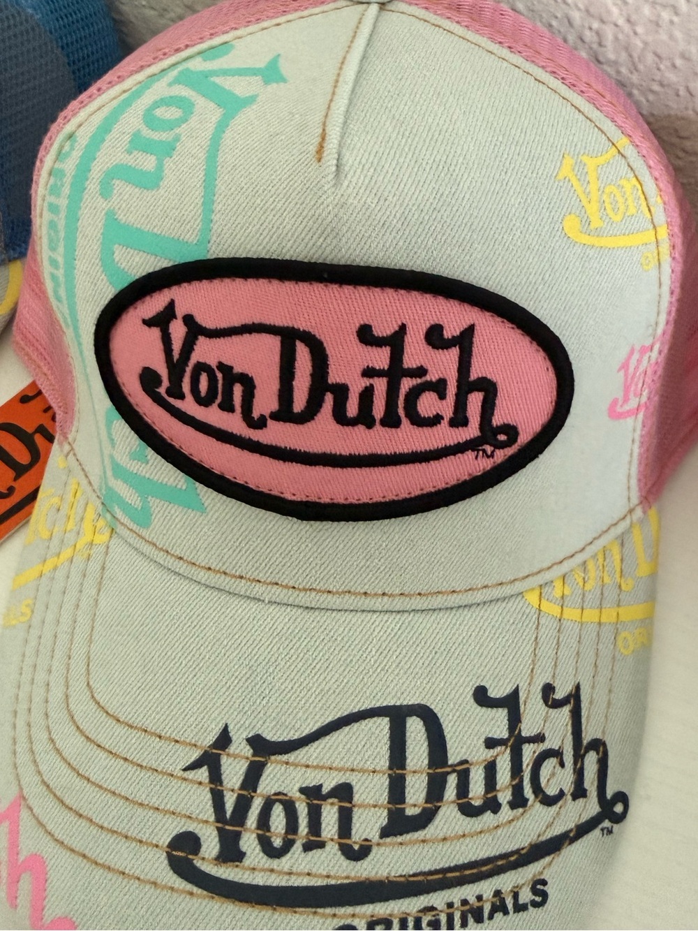 Von Dutch Pink, White & Teal Logo Trucker Hat